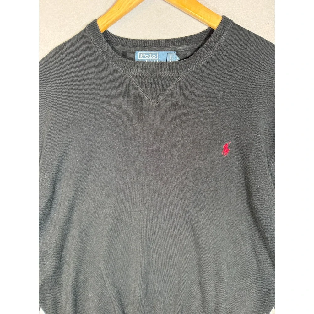VTG Polo Ralph Lauren Mens XL Black Crewneck Sweater Logo V-Stitch Old Money